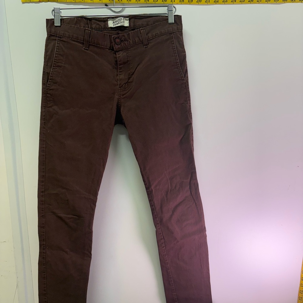 Naked and Famous Men's Burgundy Stretch Chinos